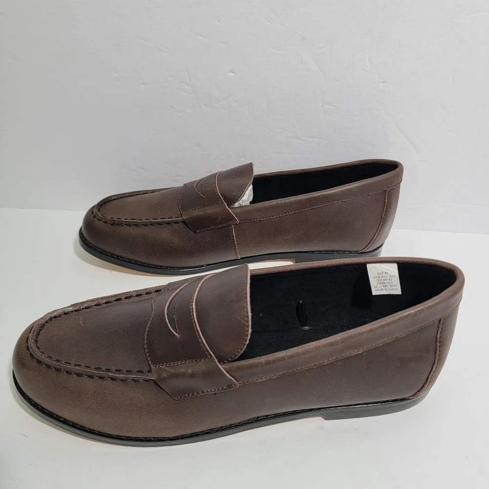 NEW JANIE & JACK Kids Leather Slip-On Shoes Size 4K Brown Leather Sole Unisex